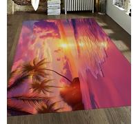 OLLIAR Home Alfombra Océano Tropical Playa Palmera Escena Atardecer Alfombras Antideslizantes Tiro Pila Baja para Sala Estar Dormitorio Decoración Dormitorio 150x240cm