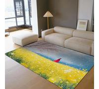 OLLIAR Home Alfombras abstractas Pradera Flores Silvestres Alfombra Puerta con patrón Flor Cerezo Amarilla Alfombra Lavable Antideslizante Pelo bajo para decoración Entrada Dormitorio 90x180cm