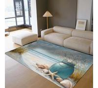 OLLIAR Home Alfombras área Acento Ocean Beach Collection Floral Vase Seashell Design Non-Shedding Easy Care Alfombra Interior y Exterior para Patio Trasero 150x210cm