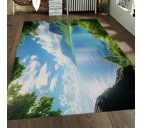 OLLIAR Home Alfombras Isla Tropical Azul Cielo Océano Paisaje Natural Alfombra Entrada Interior Exterior Ligero Fácil Limpiar Alfombra Puerta Plegable 160x230cm