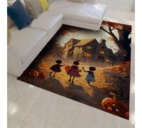 OLLIAR Home Alfombras Sala Estar Grandes Halloween Castillo Cuento Hadas Luces Calabaza Alfombra impresión Lavable Fácil Limpiar Alfombra Pelo bajo para Dormitorio guardería 60x180cm