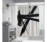 OLLIAR Home Arte Abstracto de Pinceladas Cortina de Ducha Tela Impermeable Modern Minimalista contemporáneo en Blanco y Negro Accesorios de baño decoración con Ganchos 120x180cm