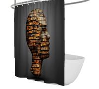 OLLIAR Home Cortina de Ducha Abstracta Moderna 240x180 Silueta 3D de Rostro Humano en 3D de Ciencia ficción Cortina de Ducha Gris Negra Cortina Decorativa Lavable de baño con Ganchos