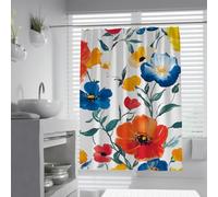 OLLIAR Home Cortina de Ducha Floral y Colorida Flor Azul Naranja Hojas Verdes Cortina Abstracta de baño para decoración de bañera Tela Impermeable con Ganchos 120x180cm