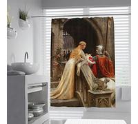 OLLIAR Home Juego Cortinas de Ducha Knight and Lady Classic Painting PrintTela Suave y Lavable para la decoración baño Cortina de Ducha Medieval Romance 90x180