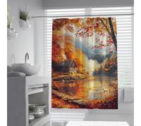 OLLIAR Home Juego de Cortinas de Ducha para cabaña en casa de Campo 150x180 Cortina para caravanas rústicas Lodge Lake Fall Forest Arce Árbol de Arce Arte Natural Accesorios para baño con Ganchos