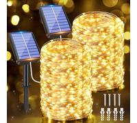 Ollny 2 x 20 m 200 LED Solar Lichterkette Aussen IP65 Wasserdicht 8 Modi | Blanco cálido, alambre de cobre, batería de 800 mAh, versátil para exterior, jardín, balcón, terraza, árbol, patio y fiesta