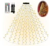 Ollny Cadena de Luces para Árbol de Navidad, 2.5m x 16 Guirnalda Luminosa con Anillo y 8 Modos, Impermeable Decoración LED Luz Cadena Ligera Navideña para Exterior Interior, Blanco Cálido