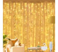 Ollny Cortina de Luces LED 2x2m, 200 LEDs, USB, Luz Blanca Cálida, Cadena de Luces Con 10 Ganchos Para Interior y Exterior, Decoración de Navidad, Boda, Fiesta