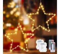 Ollny Estrella de Navidad para ventanas, 2 unidades, 80 LED, con temporizador, mando a distancia regulable, 8 modos, funciona con pilas, para Navidad, interior y exterior, blanco cálido