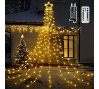 Ollny Iluminación de Navidad exterior con estrella 352 LED, 3,5 m x 9 hebras, cadena de luces para árbol de Navidad, 8 modos, temporizador, resistente al agua, cadena de luces exteriores para árbol de