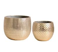 Olly & Rose Bali - Juego de macetas de cerámica con lámina dorada de 2 a 17 y 14 cm, macetas de cemento para interiores y exteriores