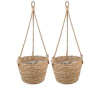 Olly & Rose Cesta colgante natural, paquete de 2 macetas para plantas de 18 cm de diámetro, 14 cm de alto, altura total de 48 cm, macetas colgantes para interiores