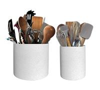 Olly & Rose Juego de 2 soportes para utensilios de cocina y baño de cerámica endurecida, color blanco con motas negras, 16 cm + 11 cm