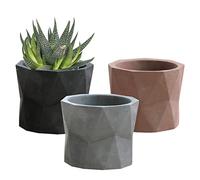 Olly & Rose Juego de 3 macetas geométricas naturales de color gris oscuro, gris claro, rosa tierra, macetas para plantas suculentas de cactus