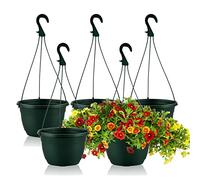 Olly & Rose Juego de 5 macetas colgantes de plástico a prueba de heladas de 25 cm, para interiores y exteriores, comerciales (5 unidades, verde oscuro, 25 cm)