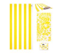 Olly & Rose Toalla de playa extragrande de microfibra de lujo con bolsillo con cremallera y almohada inflable y patrón reversible, 100 x 200 cm, color amarillo, toalla de viaje ligera de microfibra de