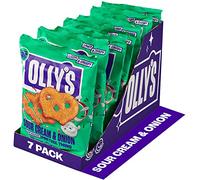 Olly's Pretzel Thins, crema agria, 140 g (paquete de 7), prácticas bolsas de aperitivos, bocadillos veganos saludables a base de plantas para sumergir, bocadillos bajos en calorías, bajo en grasa, fuente de fibra, sin conservantes