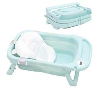 Olmitos - Bañera Plegable para Bebé con Reductor Extraíble, Termómetro y Tapón de Drenaje, Compacta y Antideslizante - Ideal para Viajes (Azul)