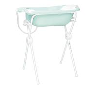 Olmitos - Cubeta Bañera para Bebé con Patas Plegables | Incluye Reductor Antideslizante y Termómetro de Agua, válvula de vaciado y cacito para agua | Desde 0+ Meses (Menta)