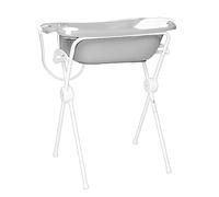 Olmitos - Cubeta Bañera para Bebé con Patas Plegables | Incluye Reductor Antideslizante y Termómetro de Agua, válvula de vaciado y cacito para agua | Desde 0+ Meses (Gris)