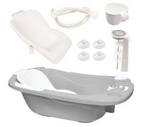 Olmitos - Cubeta Bañera para Bebé | Incluye Reductor Antideslizante y Termómetro de Agua, válvula de vaciado y cacito para agua | Desde 0+ Meses (Gris)
