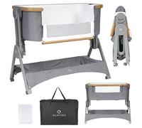Olmitos - Minicuna de Colecho Stella - Cuna Bebé 2 en 1 Desde el Nacimiento, Altura Ajustable, Lateral Abatible, Incluye Edredón y Bajera - con mosquitera (Gris)