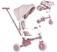 Olmitos - Triciclo Evolutivo de Bebé 5 en 1 EVOL - Bicicleta Niños de 1 a 5 años - De Triciclo a Bicicleta con o sin Pedales - Respaldo, Barra Seguridad y Capota (Rosa)