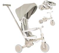 Olmitos - Triciclo Evolutivo de Bebé 5 en 1 EVOL - Bicicleta Niños de 1 año hasta 25 Kg - De Triciclo a Bicicleta con o sin Pedales - Respaldo, Barra Seguridad y Capota (Beige)