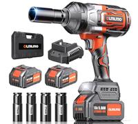 olmlmo Llave de impacto de 1300 N.m, 2 baterías de 5.0 Ah, llave de impacto inalámbrica sin escobillas de 1/2 pulgada de alto par, cargador rápido, pistola de impacto eléctrica de 1900 RPM con 4
