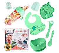 OLNID® Vajilla Bebe PREMIUM - LIBRE BPA | Vajilla Bebe Silicona Con Ventosa ULTRA-ADHERENTE | Libre BPA | Platos Bebe Ventosa | Cubiertos Bebe | Accesorios Bebe | Color(Verde)