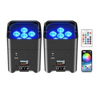 Oloaxolx 2PCS Bateria Foco Par Led 6x18W RGBWA+UV Luces Escenario,batería para Exteriores, Recargables con Mando a Distancia,9600 mAh/APP/DMX512 Luces LED dj para Bodas DJ Iglesia Baile de Navidad