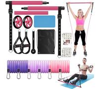OLODEER Kit de Barra Pilates con Bandas de Resistencia y Rueda Abdominal | Barra Reformer para Entrenamiento Total en Casa | Set Profesional Fitness (Mujeres y Hombres)