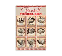 OLQEAAUF Educational Baseball Canvas Wall-Art Vintage Pitching Grips Poster Sports Training Guide for Boys Room Decor Baseball Gift(Framed,08X12inch(20X30cm))