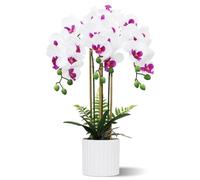 Olrla Flor de orquídea Artificial en Maceta para Interior, bonsái de imitación Phalaenopsis para decoración de hogar, Oficina, Fiesta, jardín (Blanco Y Morado)