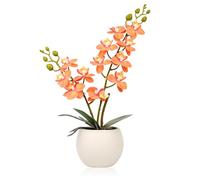 Olrla Flor de orquídea Artificial en Maceta para Interior, bonsái de imitación Phalaenopsis para decoración de hogar, Oficina, Fiesta, jardín (Naranja)