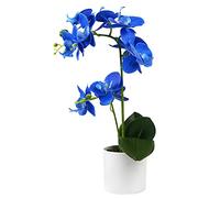 Olrla Flor de orquídea Artificial en Maceta para Interior, bonsái de imitación Phalaenopsis para decoración de hogar, Oficina, Fiesta, jardín (Blue-2 Bouquet (Maceta Blanca))