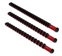 Olsa Tools Juego de 3 organizadores de enchufes de aluminio con tapas de bloqueo | Unidad de 1/4 pulgadas x 24 clips, unidad de 3/8 pulgadas x 18 clips, unidad de 1/2 pulgada x 16 clips | Soporte de