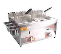 OLSKFUH Freidora Comercial De Sobremesa para Gas Licuado De Petróleo, Doble Tanque De 10 L X 2 Cestas con Tapa, Ideal para Restaurantes/Hogares, Papas Fritas, Pollo Y Más.,