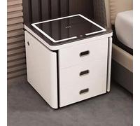 OLSKFUH Mesita De Noche Led, Carga por Ambos Lados, Ajuste De Luz De Tres Colores, Gran Capacidad De Almacenamiento, Rieles Deslizantes Silenciosos, No Requiere Instalación, para,White-C_40*40 * 52CM