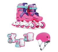 OLSSON Kit Patines en Línea niño niña - Tallas 28-31 y 32-35 - Ajustables - Rodamientos 608Z - Ruedas 64/70mm - Homologado - Patines + Casco + Rodilleras + Coderas + Muñequeras (Rosa, 32-35)
