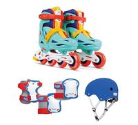 OLSSON Kit Patines en Línea Niño Niña - Tallas Ajustables 28-31 y 32-35 - Rodamientos 608Z - Ruedas 64/70mm - Homologado - Patines + Casco + Rodilleras + Coderas + Muñequeras - Azul, 32-35