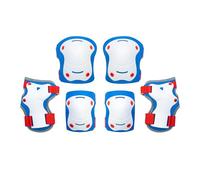 OLSSON Protecciones Patines niña niño - Rojo/Azul - Talla XS - Kit Rodilleras Coderas muñequeras - Homologadas - Alta Resistencia a la abrasión - Versátiles y Ligeras - Patinetes, Patines, Bicicletas