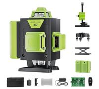 Olubfdh Láser de líneas cruzadas, 4D 16 líneas, nivel de burbuja láser verde autonivelante 4x360°, para trabajos de construcción y para colgar cuadros, con 2 pilas recargables (Verde)