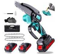 Olubfdh Mini motosierra eléctrica con batería de 4000 mAh, 6 pulgadas, con engrasador automático y 2 baterías de 2000 mAh, batería para tijeras de podar, tijeras de podar, corte de madera