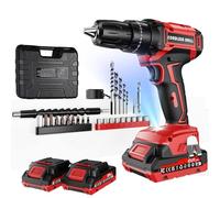 Olubfdh Taladro Percutor a Bateria 21V, Taladro Atornillador Bateria con 2 × 2000mAh Baterías, 45 Nm, 25+3 posiciones de par (2 Velocidad y LED) Adecuado para bricolaje en casa y jardín (2 Batería)