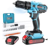 Olubfdh Taladro Percutor a Bateria 21V, Taladro Atornillador Bateria con 2000mAh Baterías, 45 Nm, 25+3 posiciones de par (2 Velocidad y LED) Adecuado para bricolaje en casa y jardín (Azul)