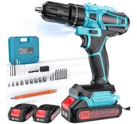 Olubfdh Taladro Percutor a Bateria 21V, Taladro Atornillador Bateria con 4000mAh Baterías, 45 Nm, 25+3 posiciones de par (2 Velocidad y LED) Adecuado para bricolaje en casa y jardín (Azul)