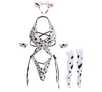Oludkeph Disfraz de vaca para mujer, disfraz de anime de leche, bikini kawaii, brasier y bragas con liguero, conjunto de lencería blanca (tipo 1, blanco)