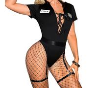 Oludkeph Disfraz sexy de policía para mujer, disfraz sexy de policía de Halloween, traje de policía para mujer (negro, L)